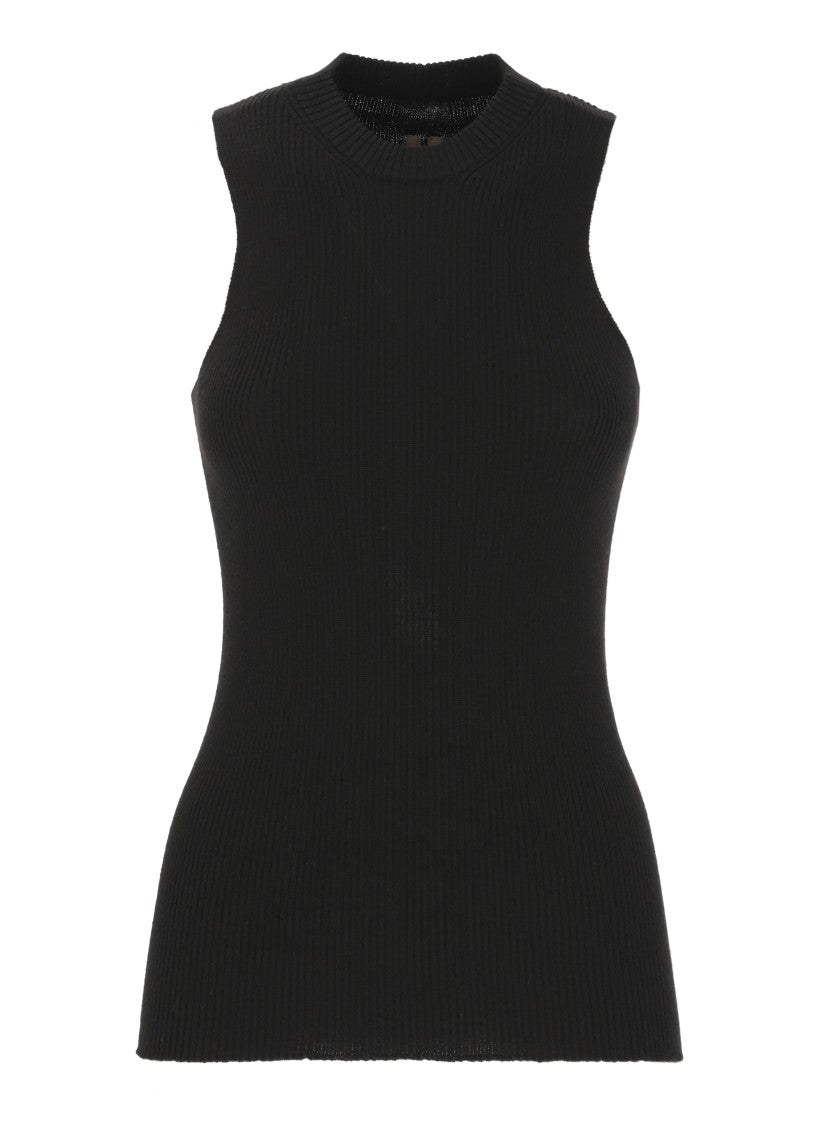 Rick Owens Black Ribbed High-Neck Wool Tank Top
