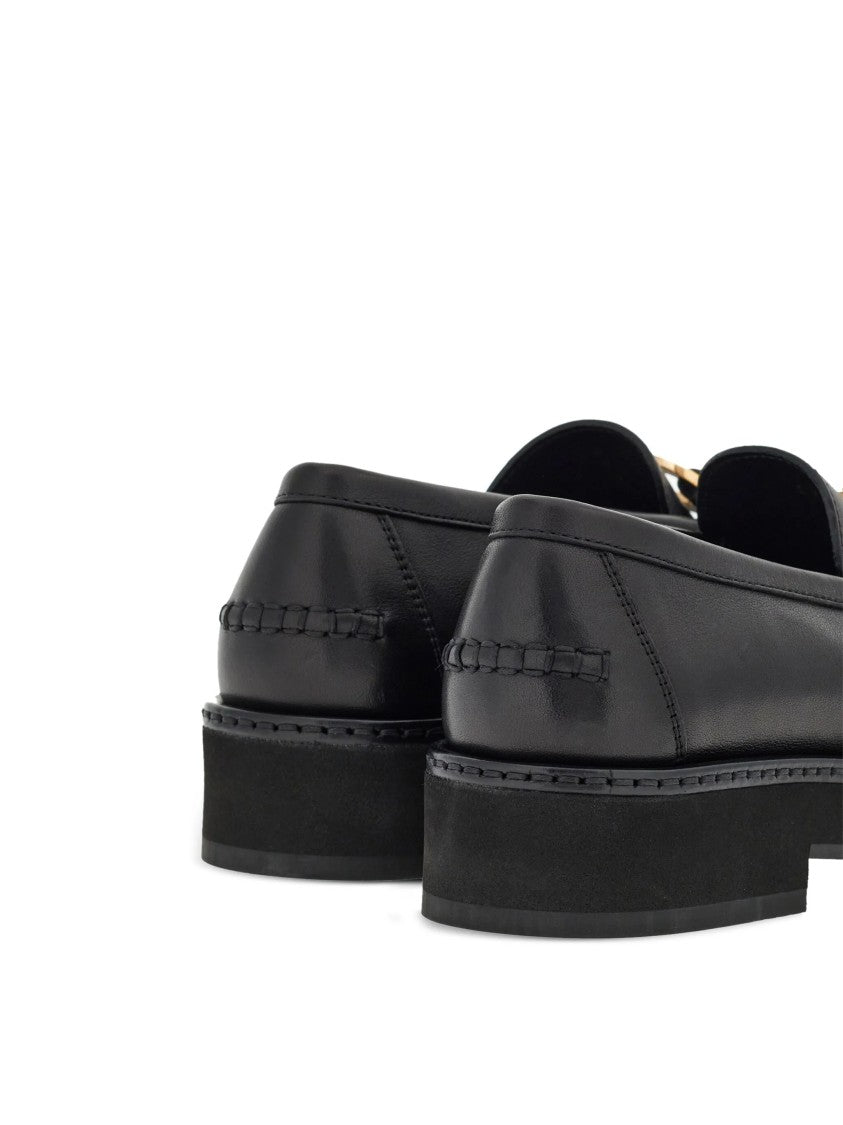 Salvatore Ferragamo Black Maryan Lug Leather Lug Sole Flats