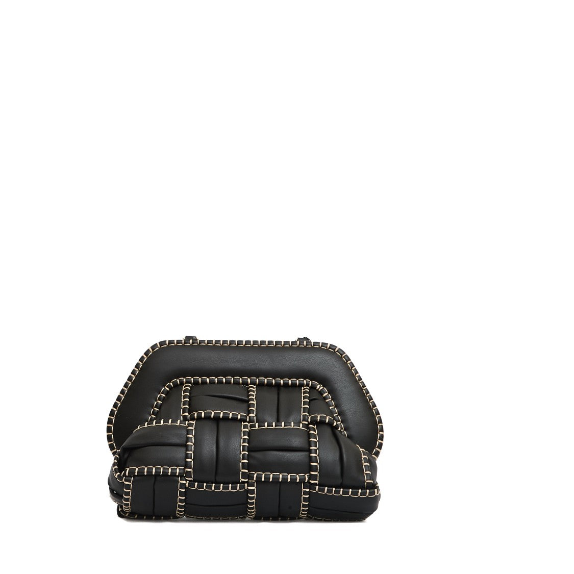 Themoirè Structured Woven Clutch With Beige Stitching
