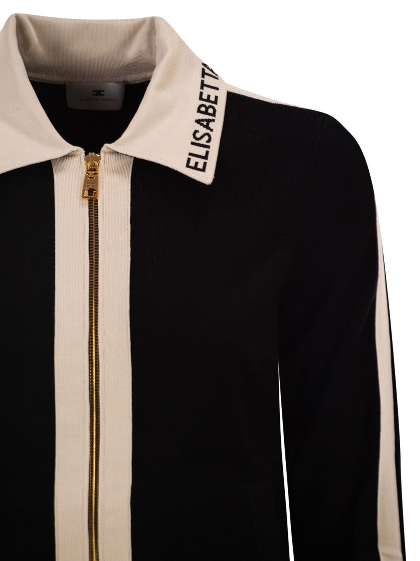 Elisabetta Franchi Knitted Jacket With Shiny Viscose Stripes