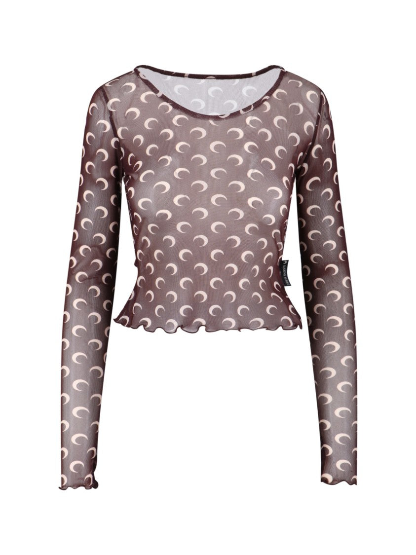 Marine Serre 'Moonogram' Logo Crop Top – Brown