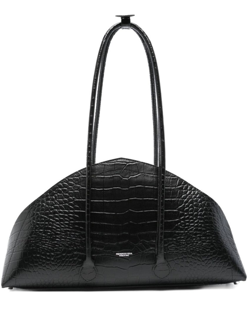 Federico Cina Crocodile-Embossed Calfskin Handbag With Structured Silhouette