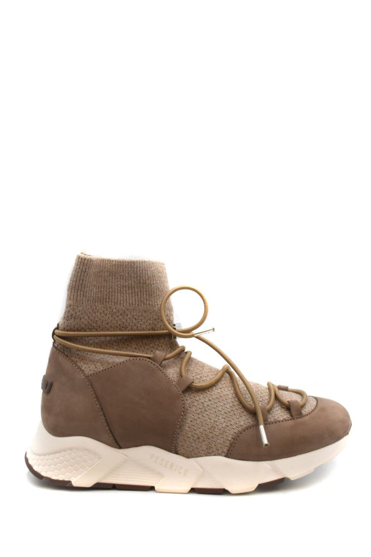 Peserico Beige Leather Low-Top Sneakers