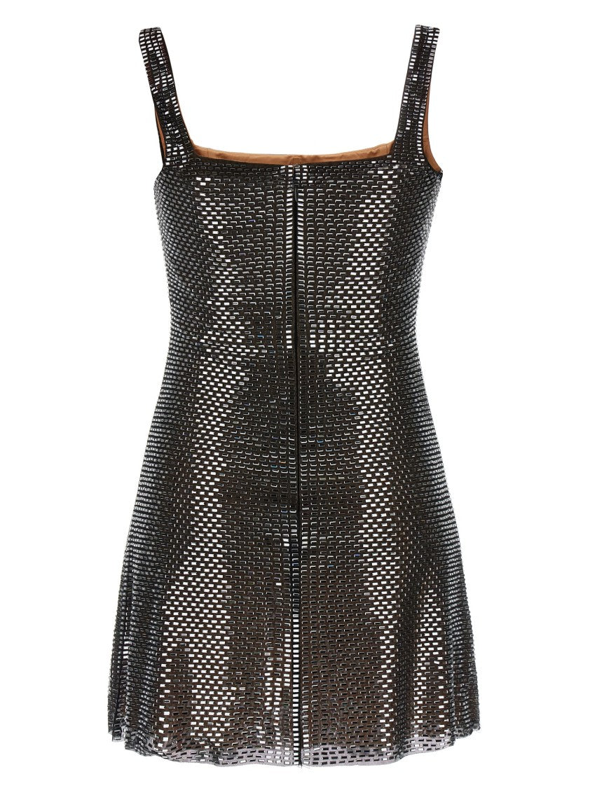 Self-Portrait Gunmetal Rhinestone Mesh Mini Dress