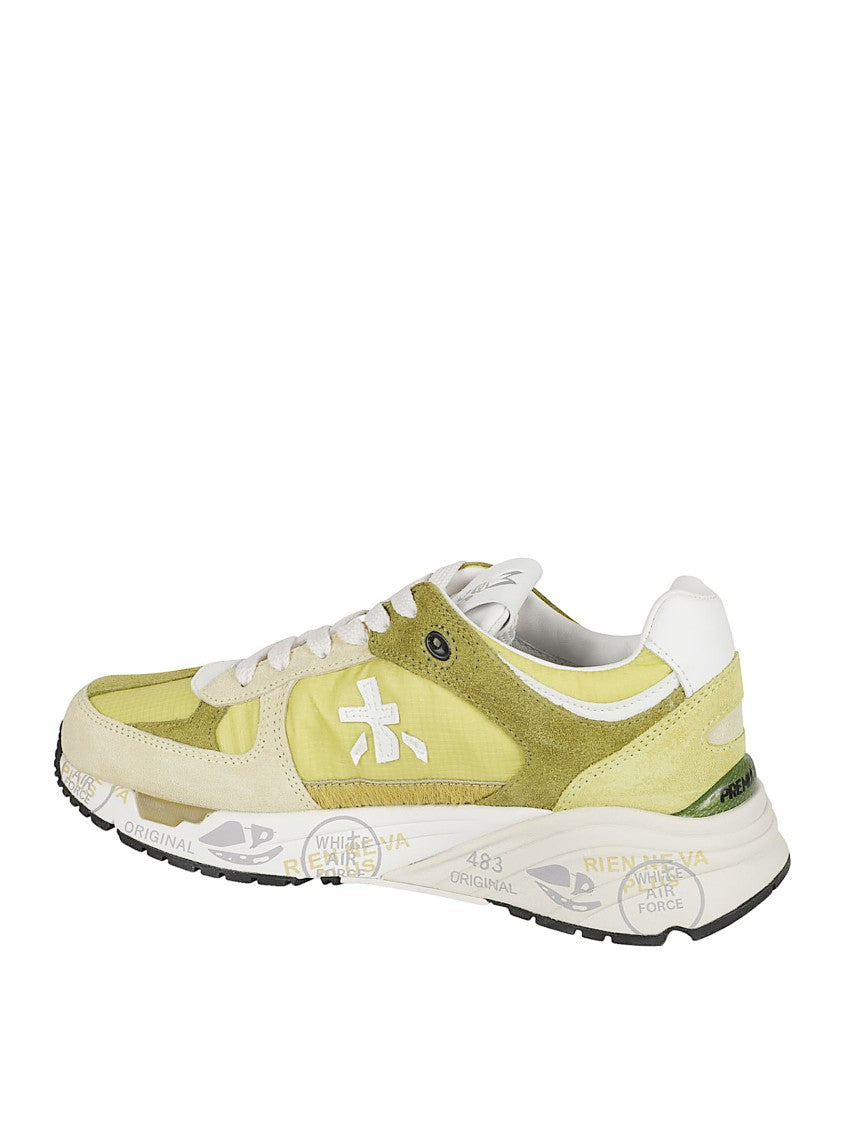 Premiata Vintage-Inspired Green Sneakers With Suede And Leather Accents
