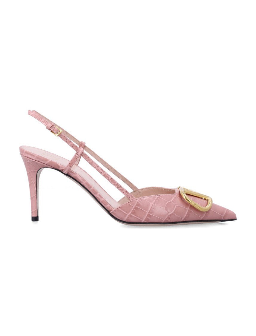 Valentino Garavani Vlogo Crocodile Embossed Slingback Heels