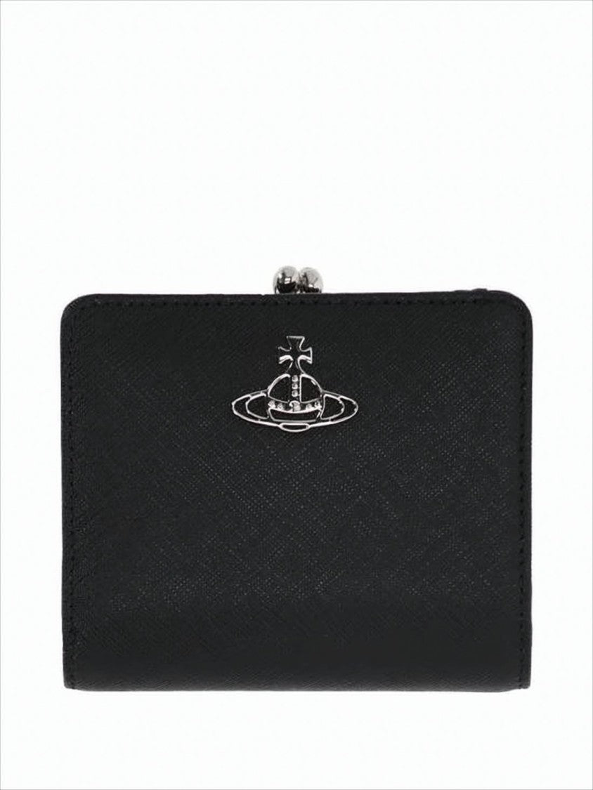 Vivienne Westwood Textured Leather Compact Wallet With Metallic Clasp