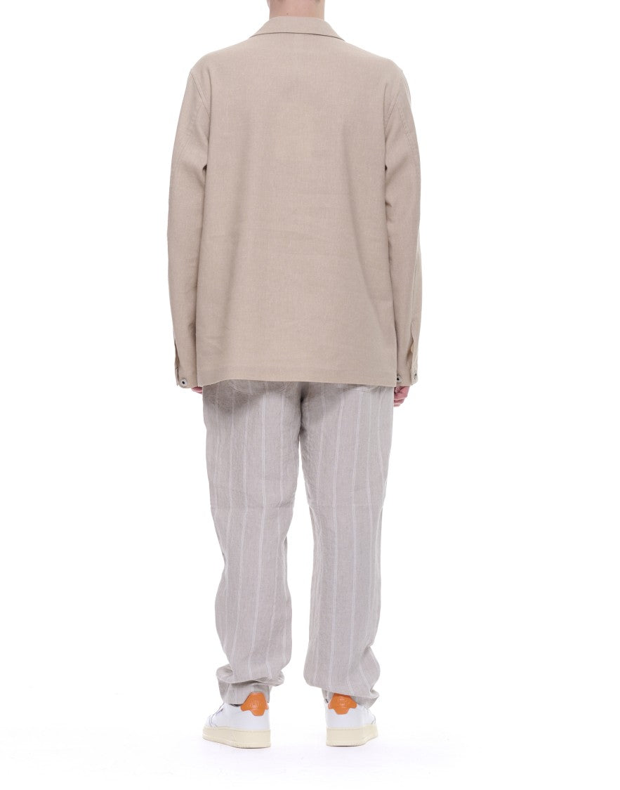East Harbour Surplus Light Grey Oxnard Striped Linen Trousers