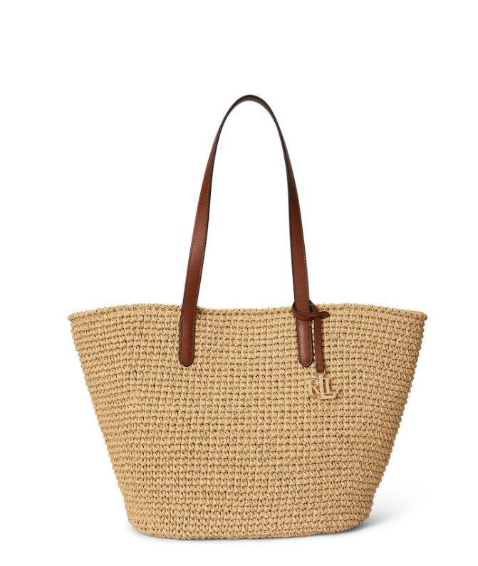 Lauren Ralph Lauren Woven Straw Tote With Leather Accents