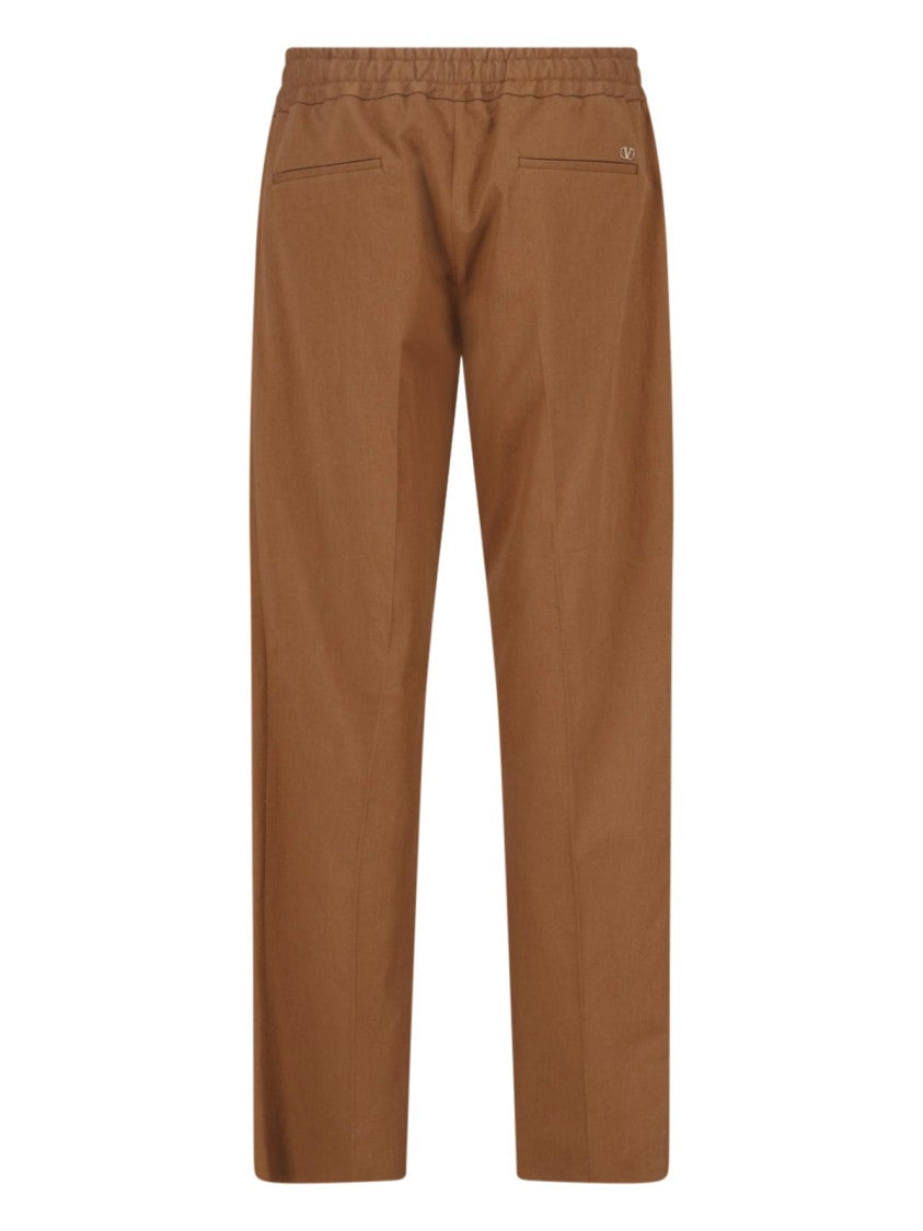 Valentino Brown Cotton Trousers With  Adjustable Drawstring Waist