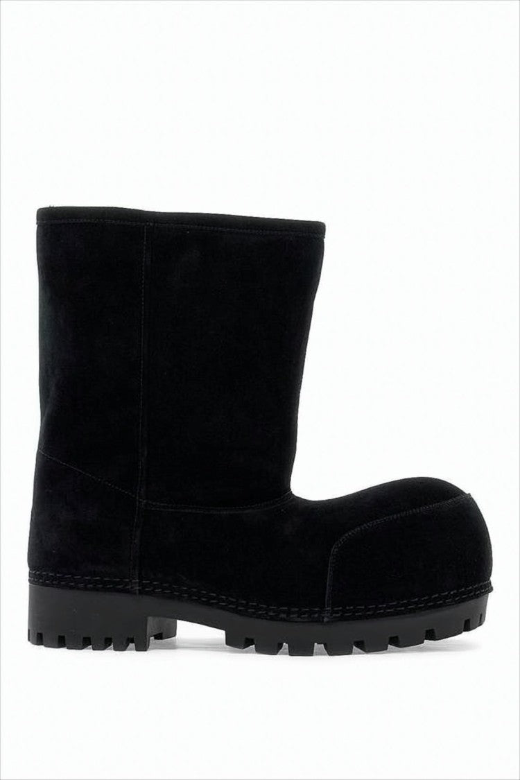 Balenciaga Mid-Calf Black Calf Leather Boots With Rugged Sole