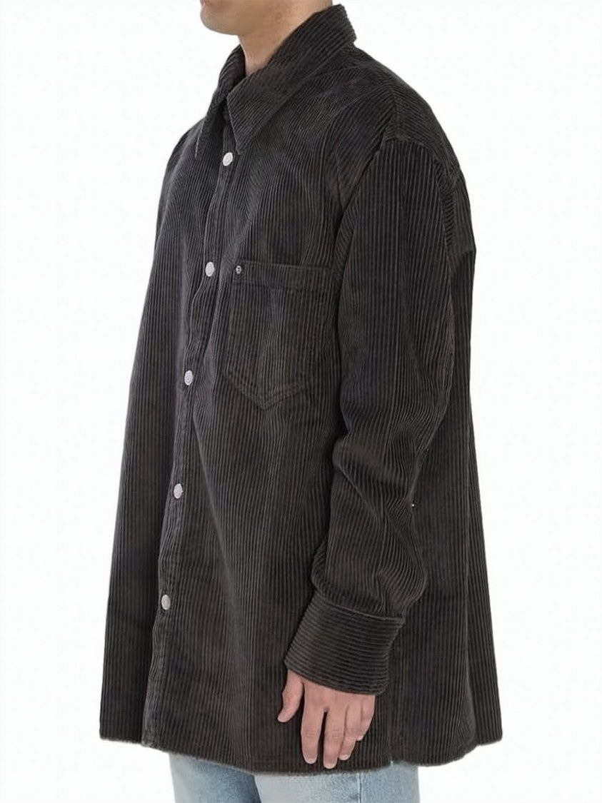 Ami Paris Corduroy Velvet Side-Slit Oversized Shirt