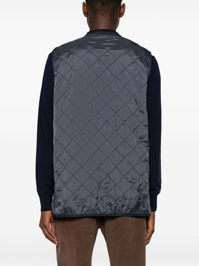 Barbour Navy Blue Padded Waistcoat With Diamond Quilting
