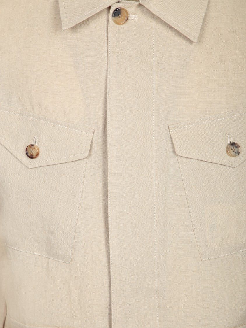 Paul Smith Beige Linen Overshirt With Classic Collar