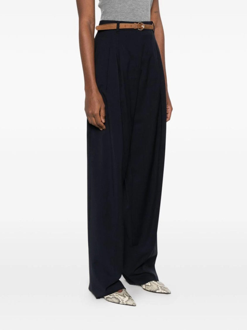 Max Mara Pleated High-Waist Wide-Leg Trousers With Slim Belt