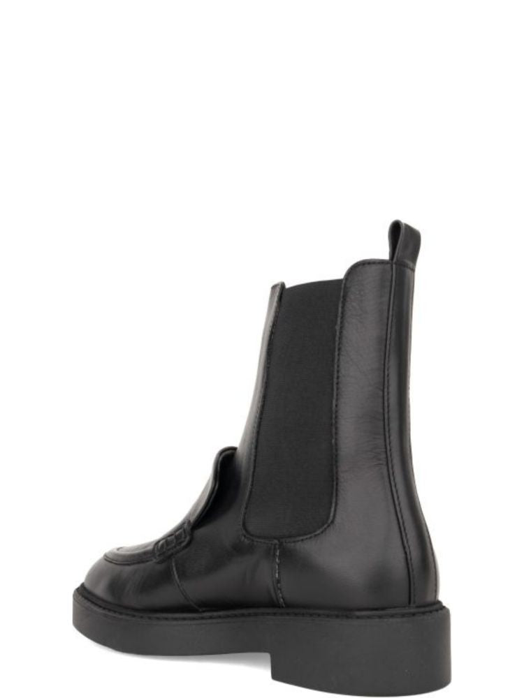Sergio Moretti Black Minimalist Elastic Panels Leather Ankle Boots