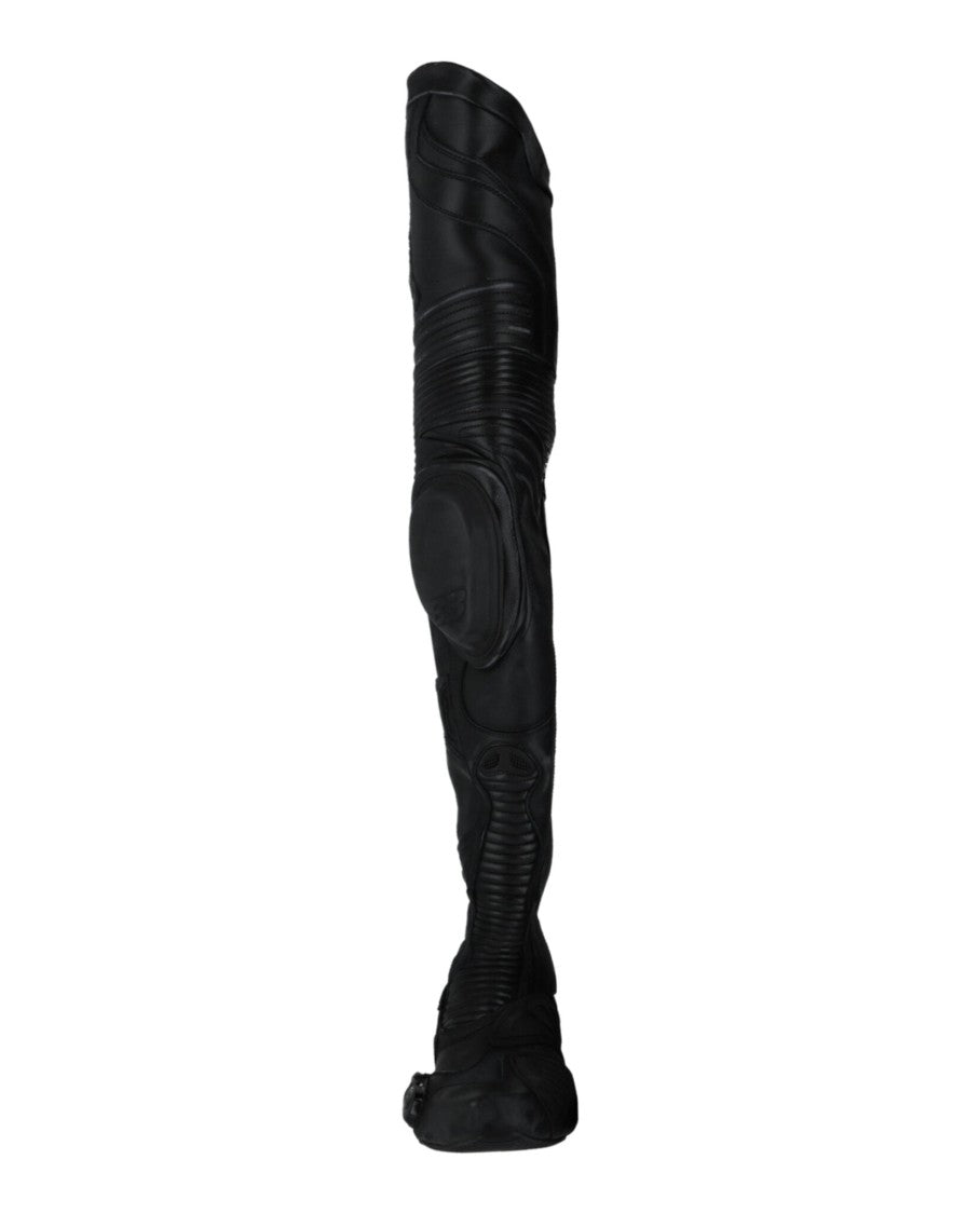 Balenciaga Layered Over-The-Knee Biker Boots With Integrated Rubber Panels