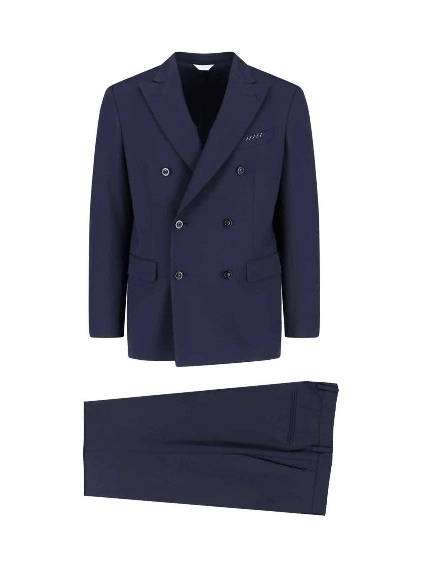 Boglioli Navy Blue Virgin Wool Blend Double-Breasted Suit