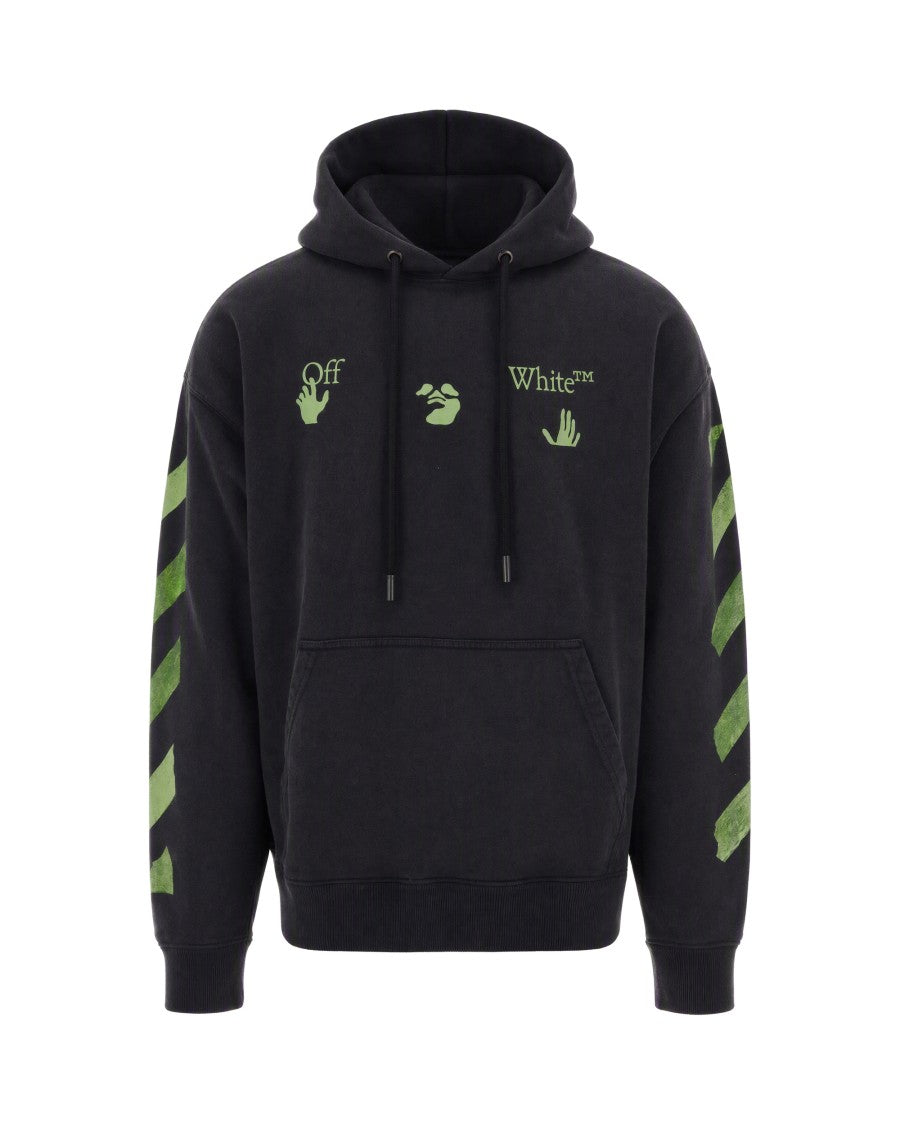 Off-White Black Arrow Print Hooded Cotton Sweatshirt