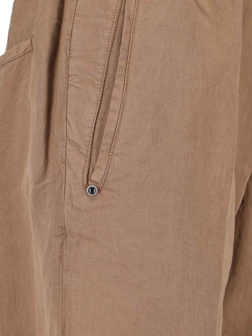 White Sand Light Brown Straight-Leg Pants With Adjustable Waistband