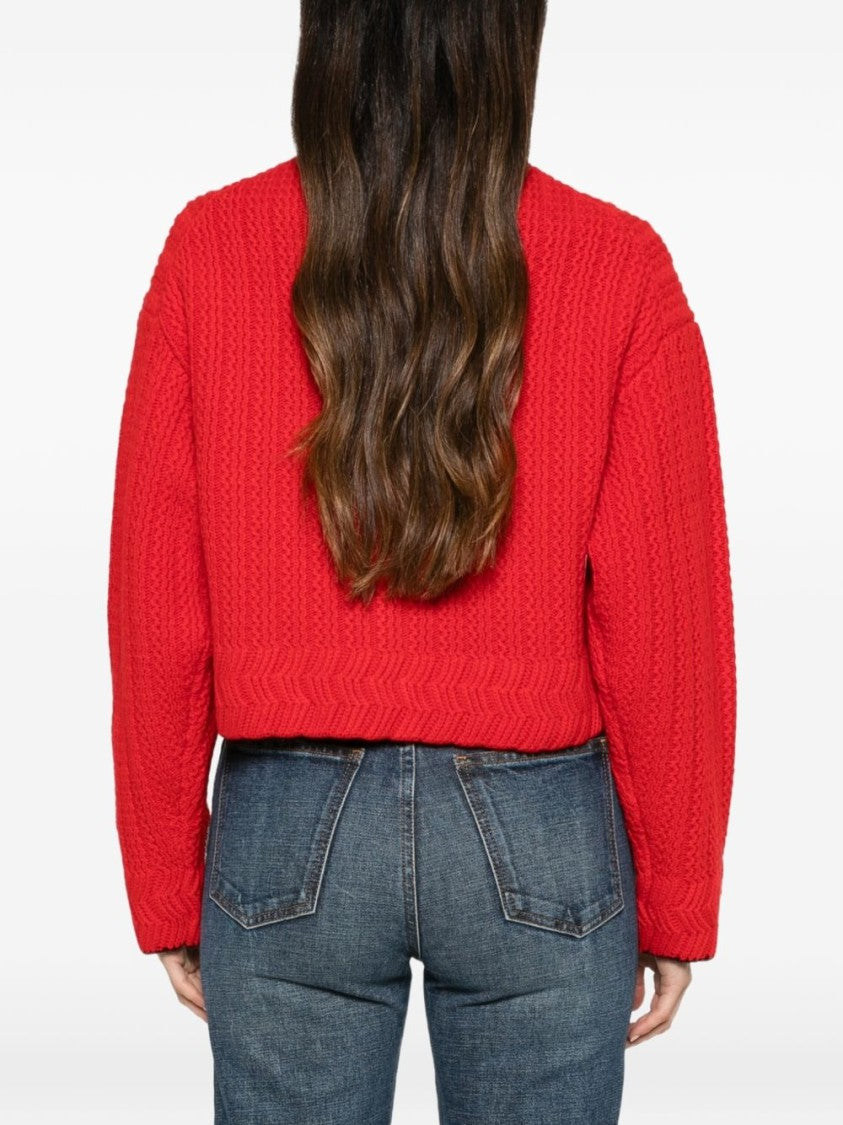 Chloé Cropped Textured Knit Embroidered Cardigan