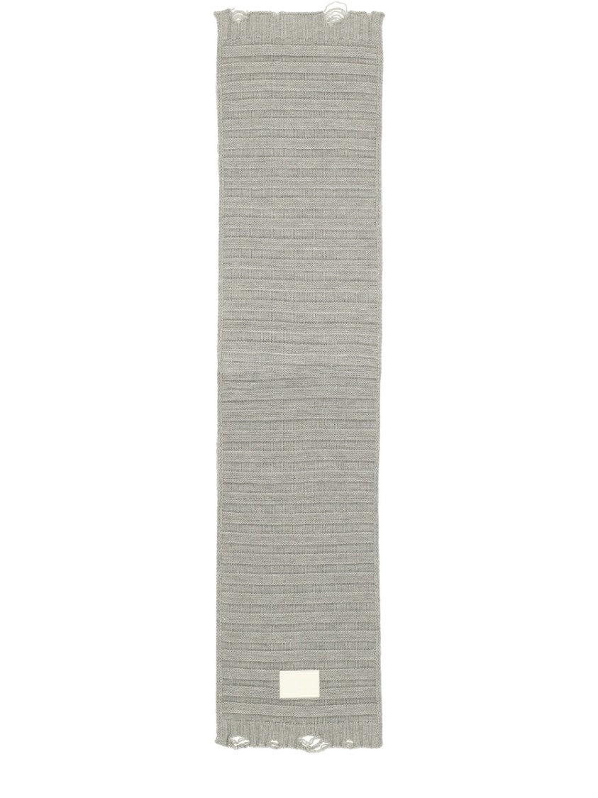 Mm6 By Maison Margiela Textured Knit Wool Scarf With Frayed Edges