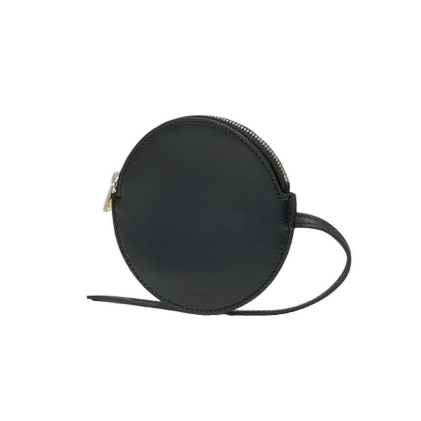 Jil Sander Round Black Leather Clutch With Gold-Tone Details