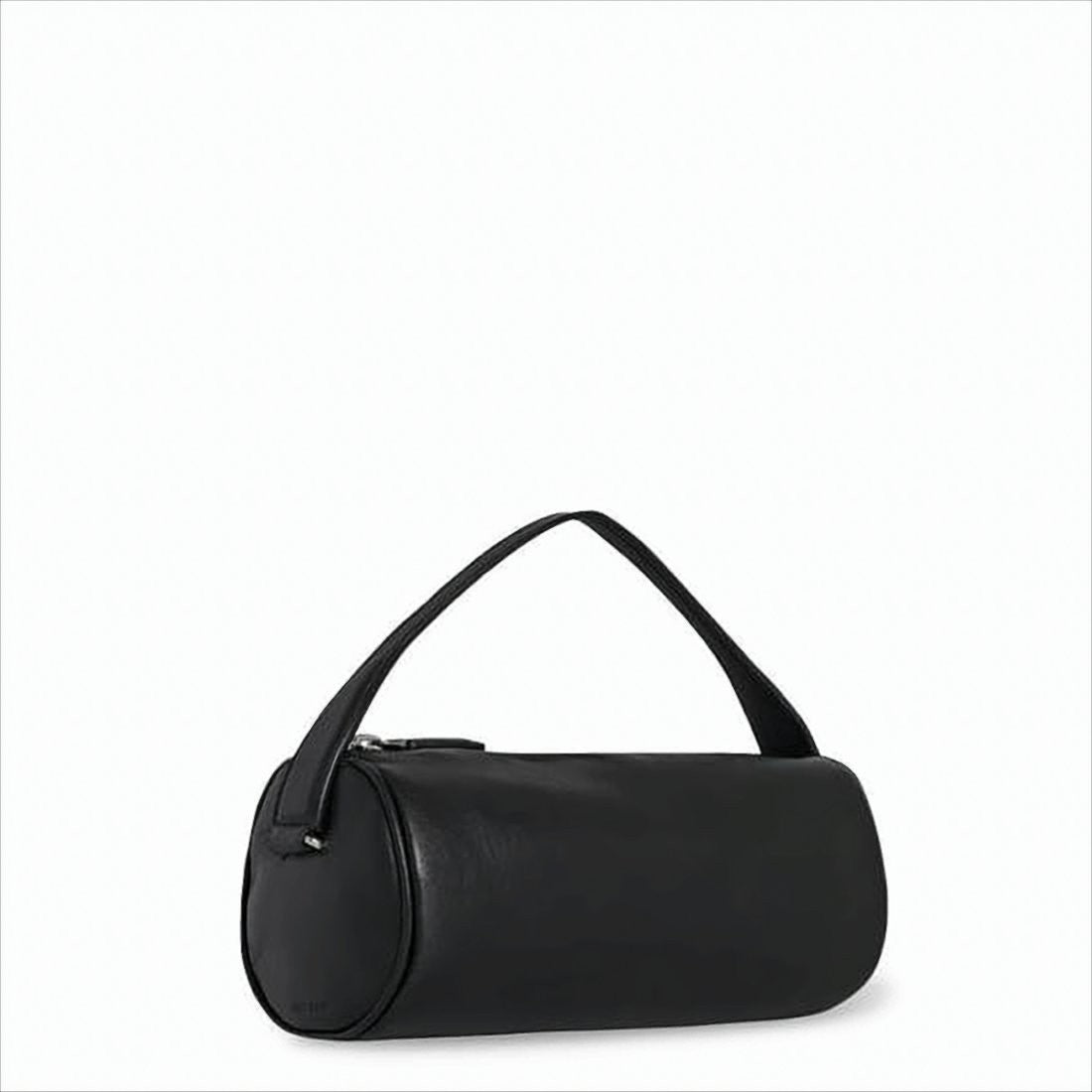 The Row Cylindrical Black Lambskin Clutch With Top Handle