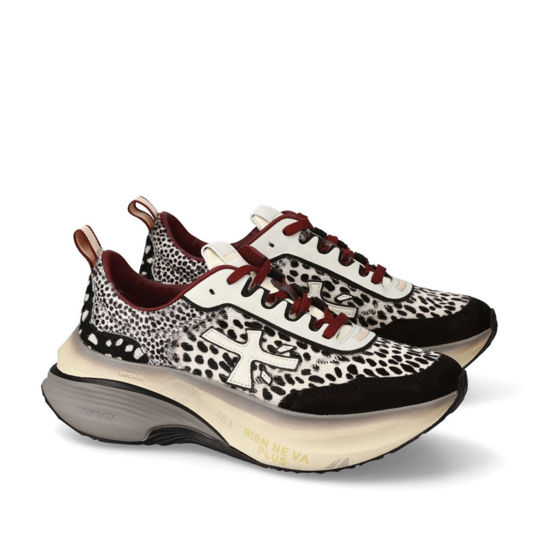 Premiata Hill Sneakers In Black And White Pony Hair With Black Suede And White Leather Inserts