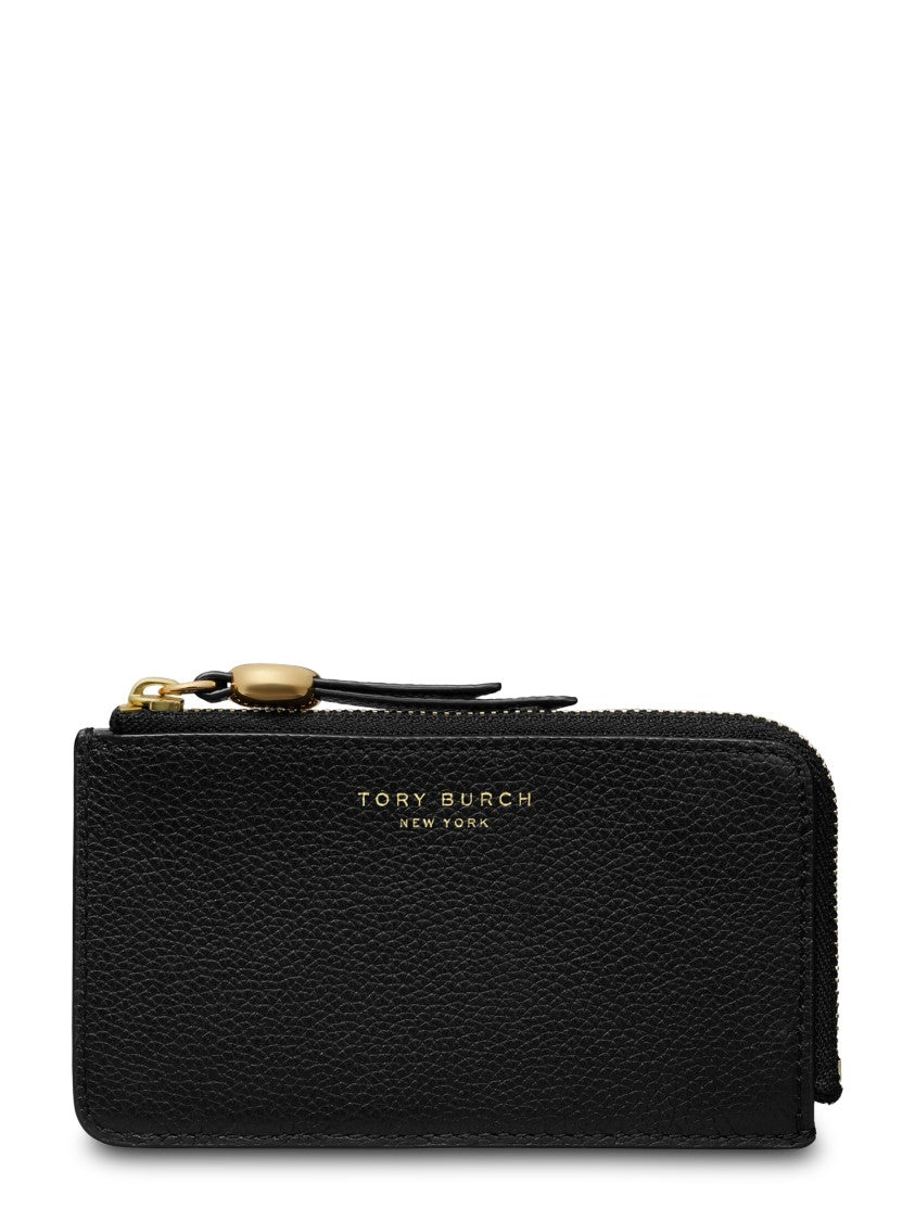 Tory Burch Romy Zip Card Case Gold Detail Leather Wallet