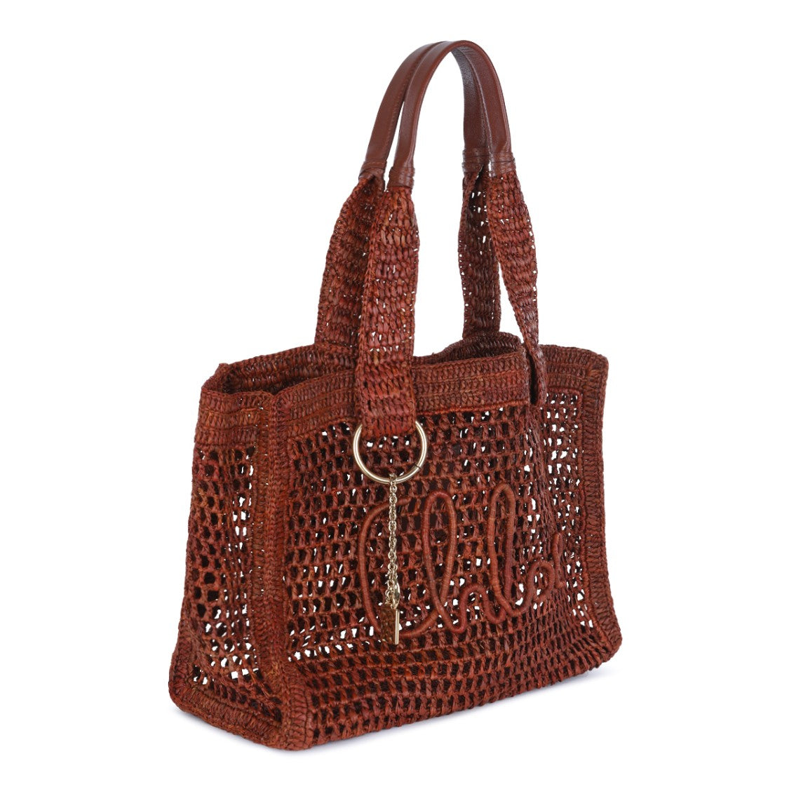 Chloé Clay Brown Raffia Summer Banana Top Handle Bag