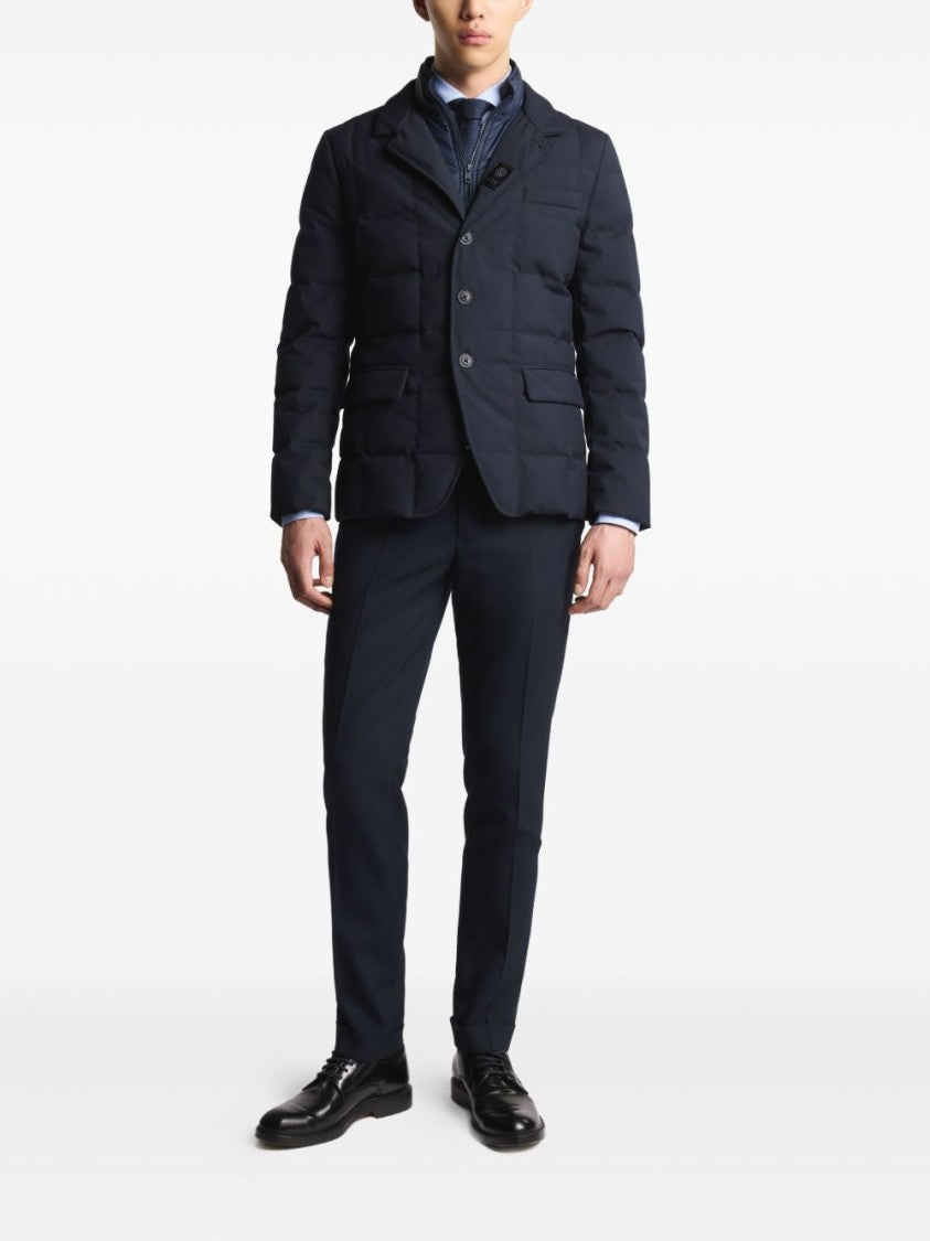 Fay Navy Blue Quilted Down Coat With Stand-Up Collar