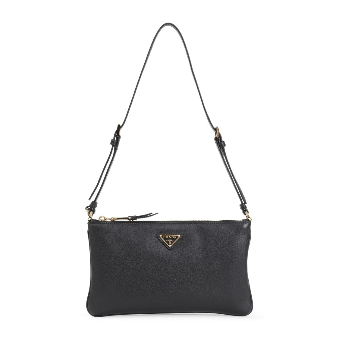Prada Soft Gain Flat Black Leather Shoulder Bag