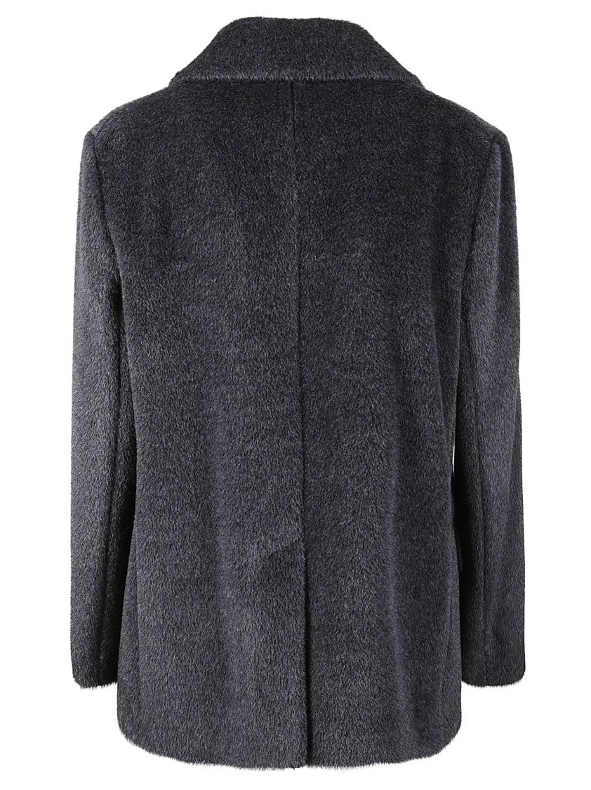 Max Mara Double-Breasted Grey Coat With Textured Fabric