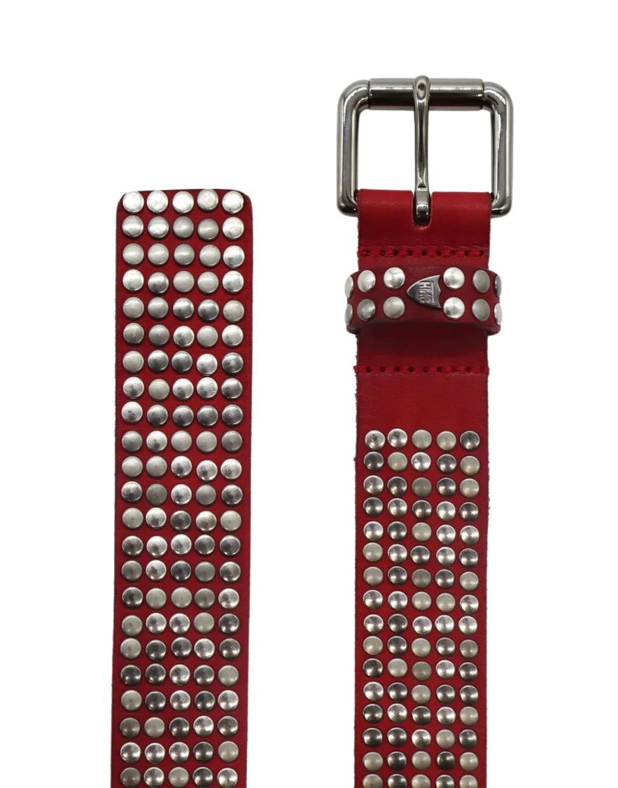 Htc Bordeaux Leather Belt With Iconic Studs And Metal Buckle