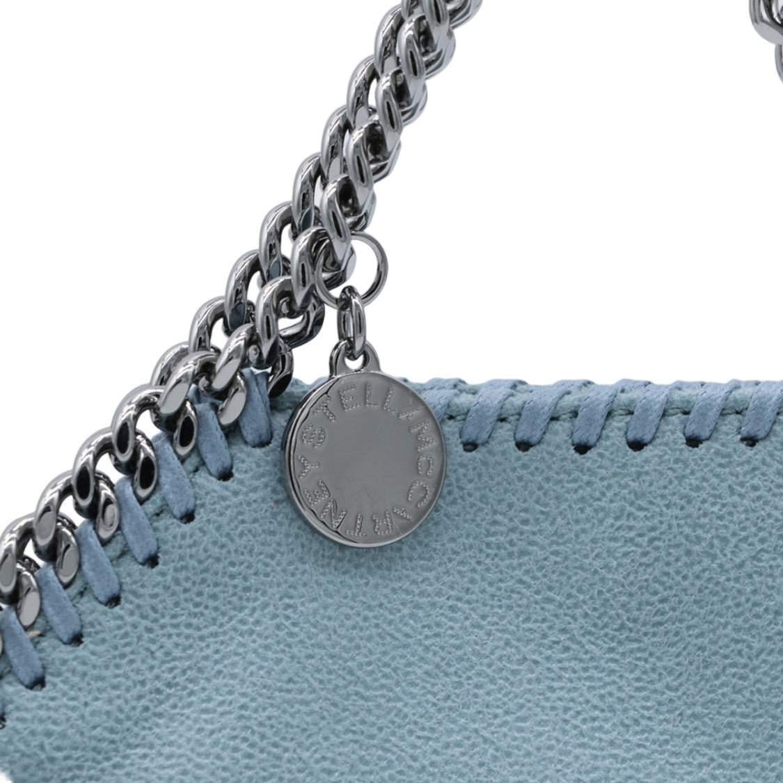 Stella Mccartney Textured Blue Handbag With Silver Chain Trim