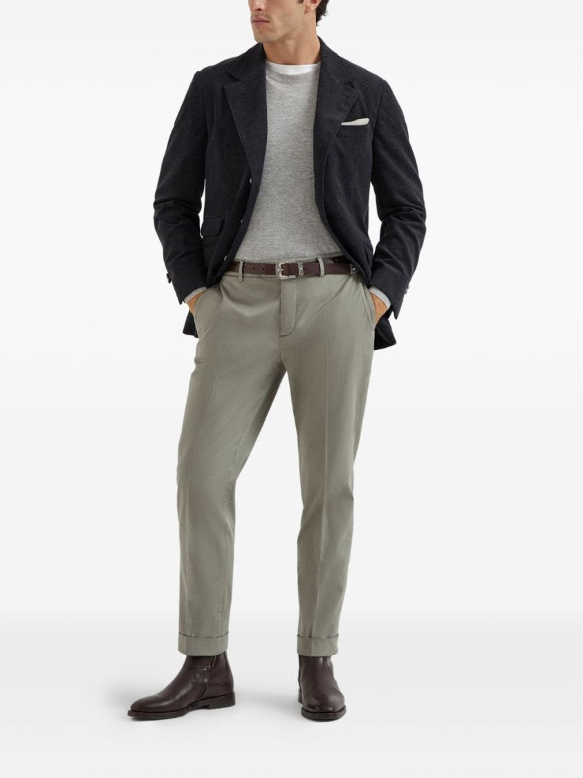 Brunello Cucinelli Tailored Grey Cotton Trousers With Turn-Up Cuffs