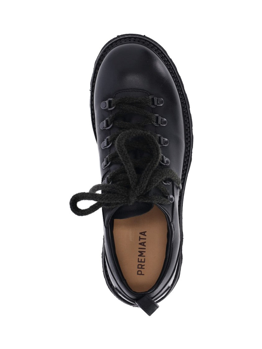 Premiata Black Leather Lace-Up Rubber-Sole Derby