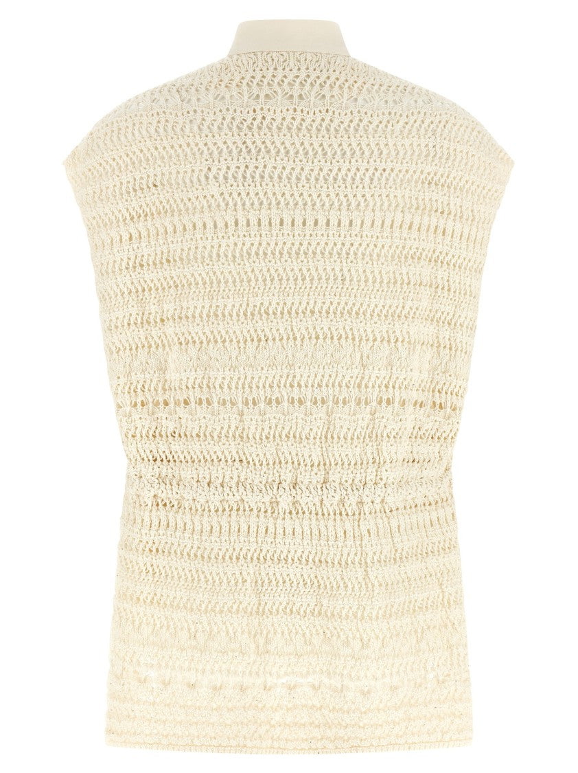 Fabiana Filippi Cotton Gabardine Vest With High Neck And Crochet Back Insert
