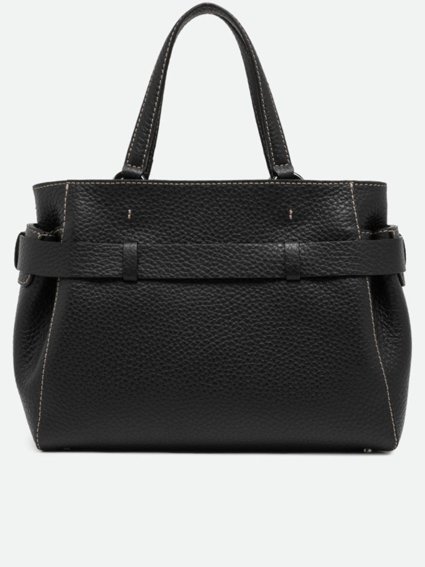 Gianni Chiarini Structured Black Leather Handbag With Unique Strap Detail