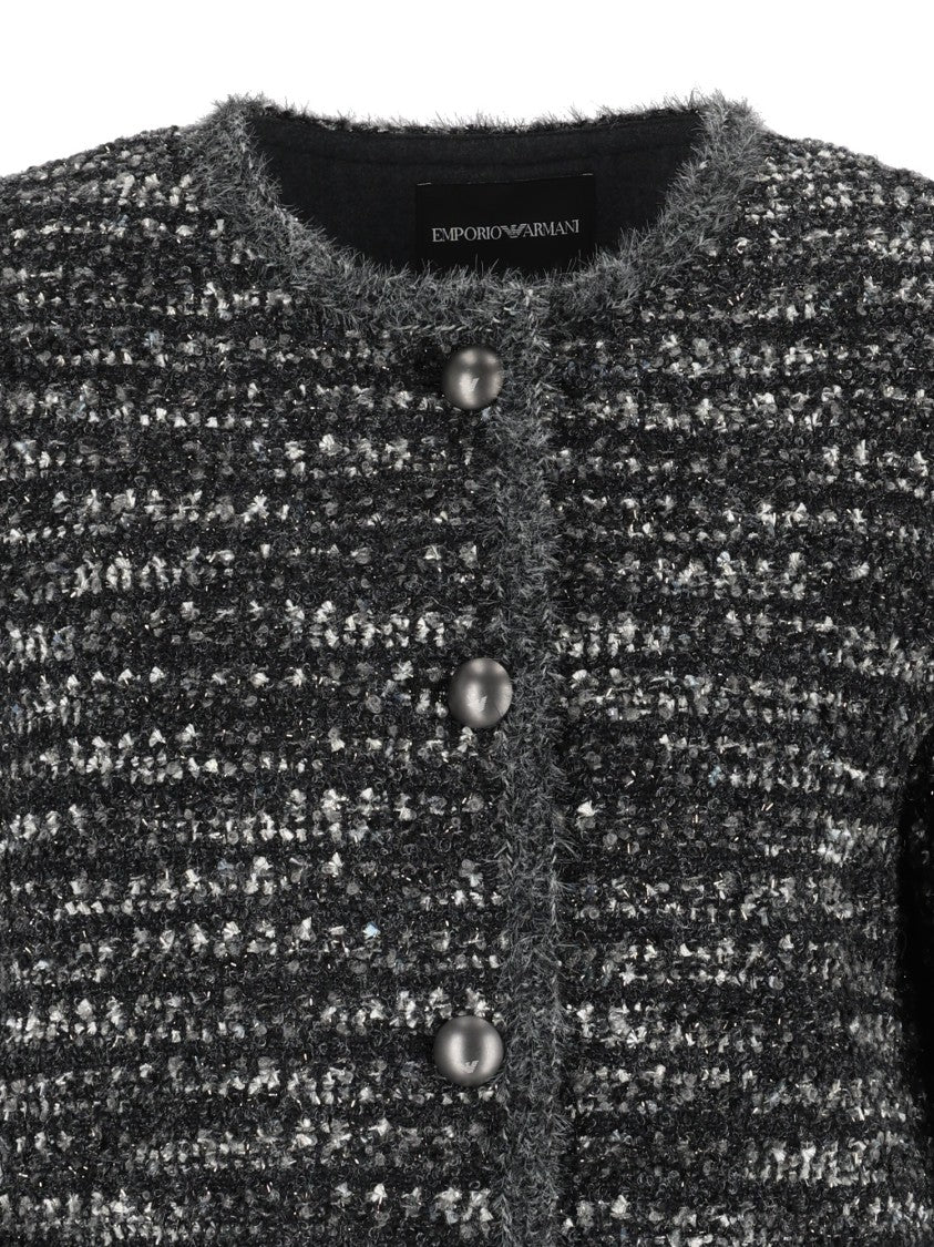 Emporio Armani Cropped Textured Fringed Blazer