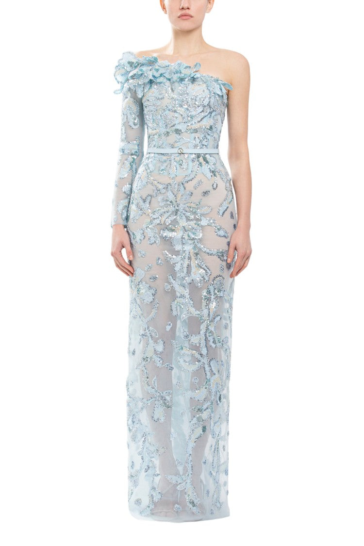 Saiid Kobeisy One-Shoulder Embroidered Tulle Dress