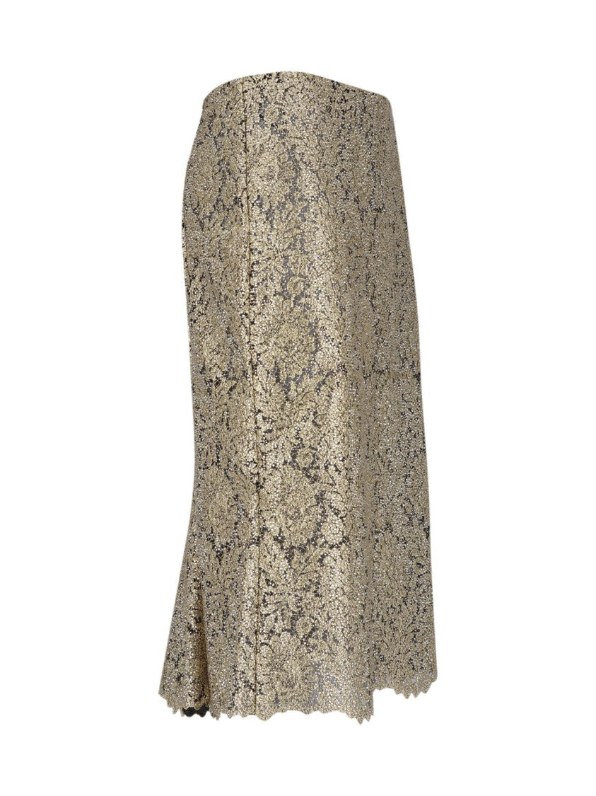 Ermanno Scervino Gold Embroidered Tulle Midi Skirt