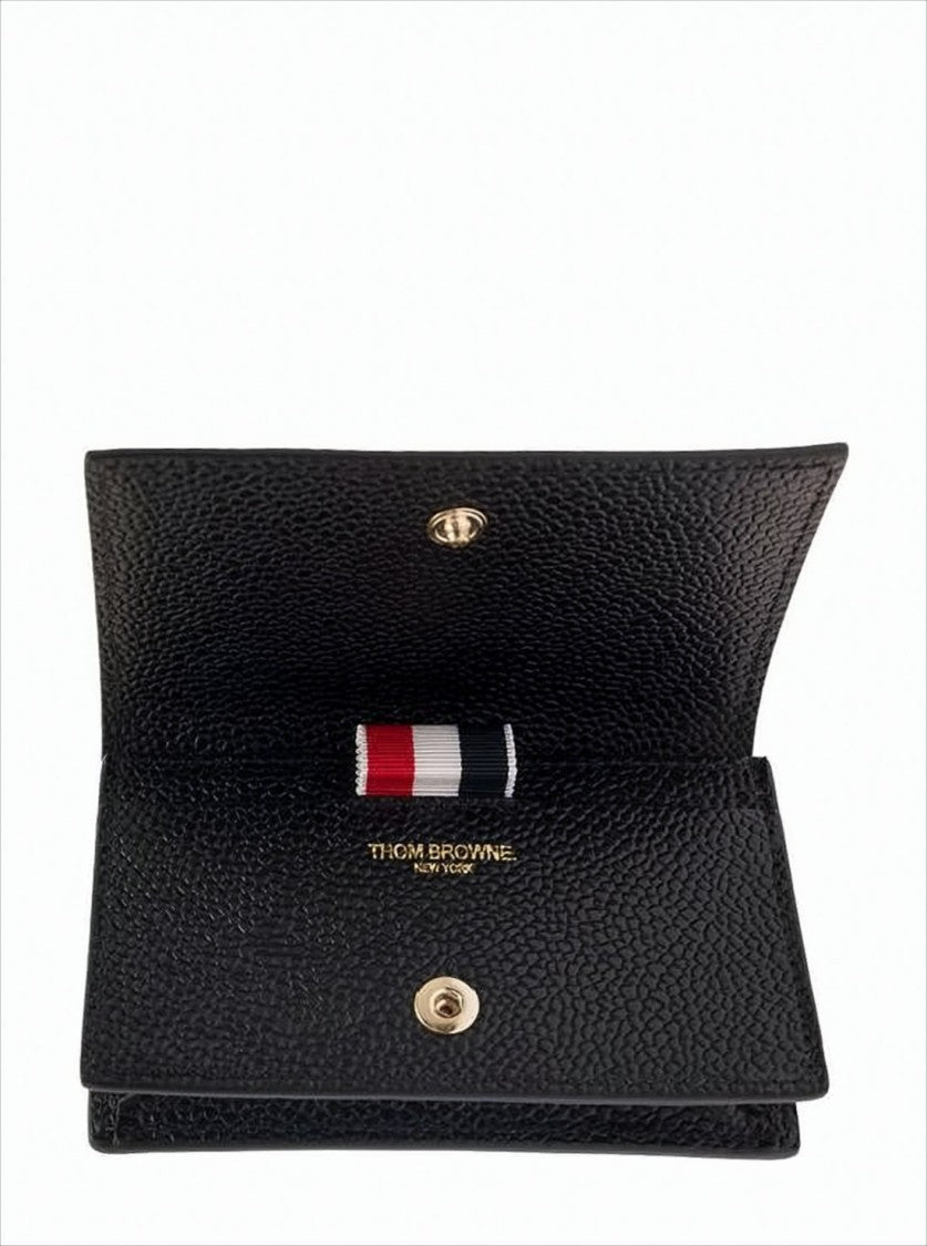 Thom Browne Textured Leather Wallet With Snap Button Closure And Tricolor Detail