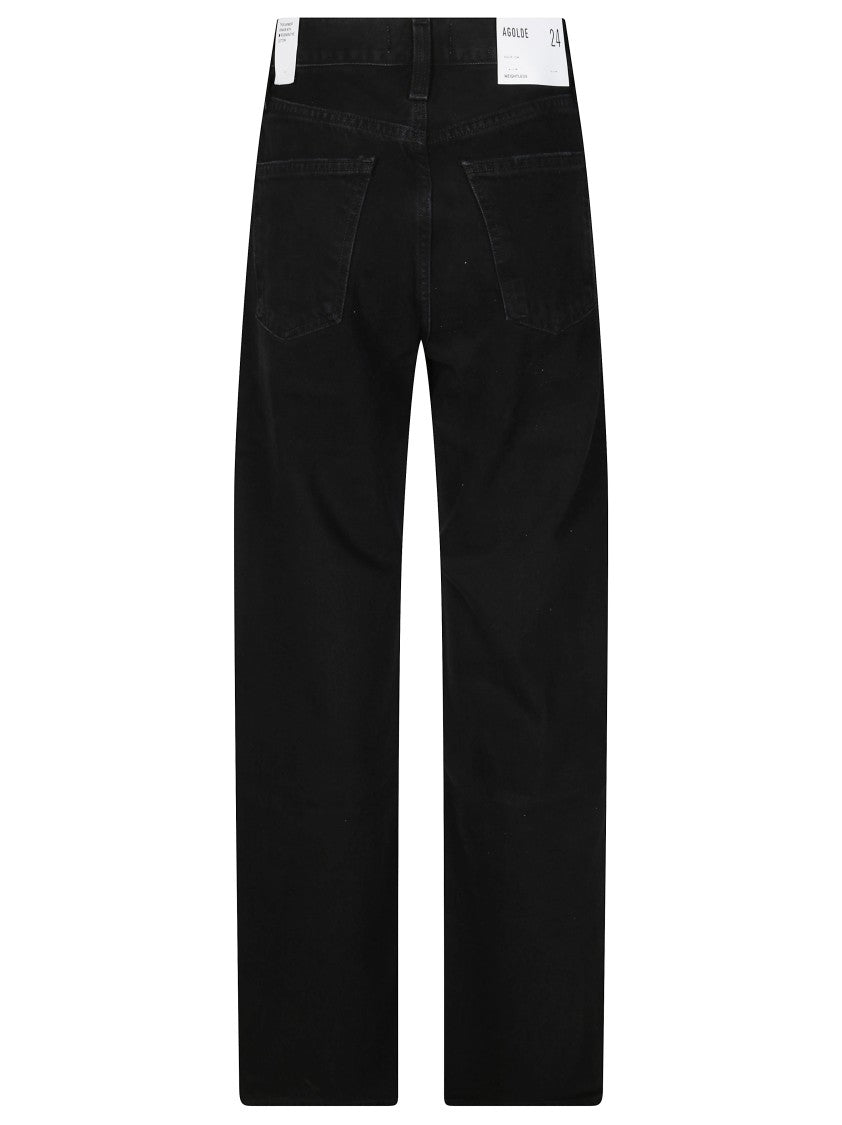 Agolde Criss-Cross Waistband Black Denim Jeans