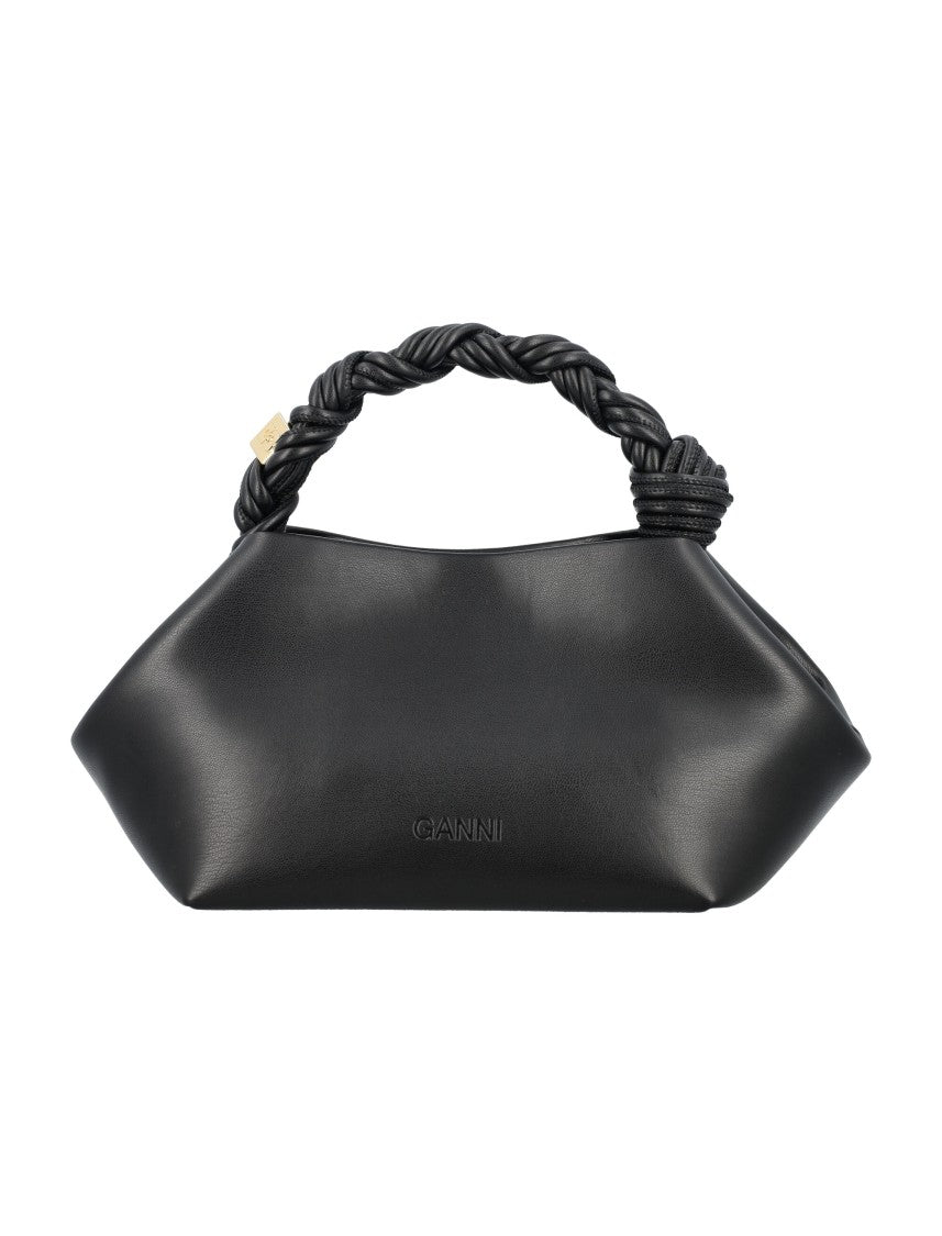 Ganni Hand-Braided Black Bow Bag With Magnetic Closure