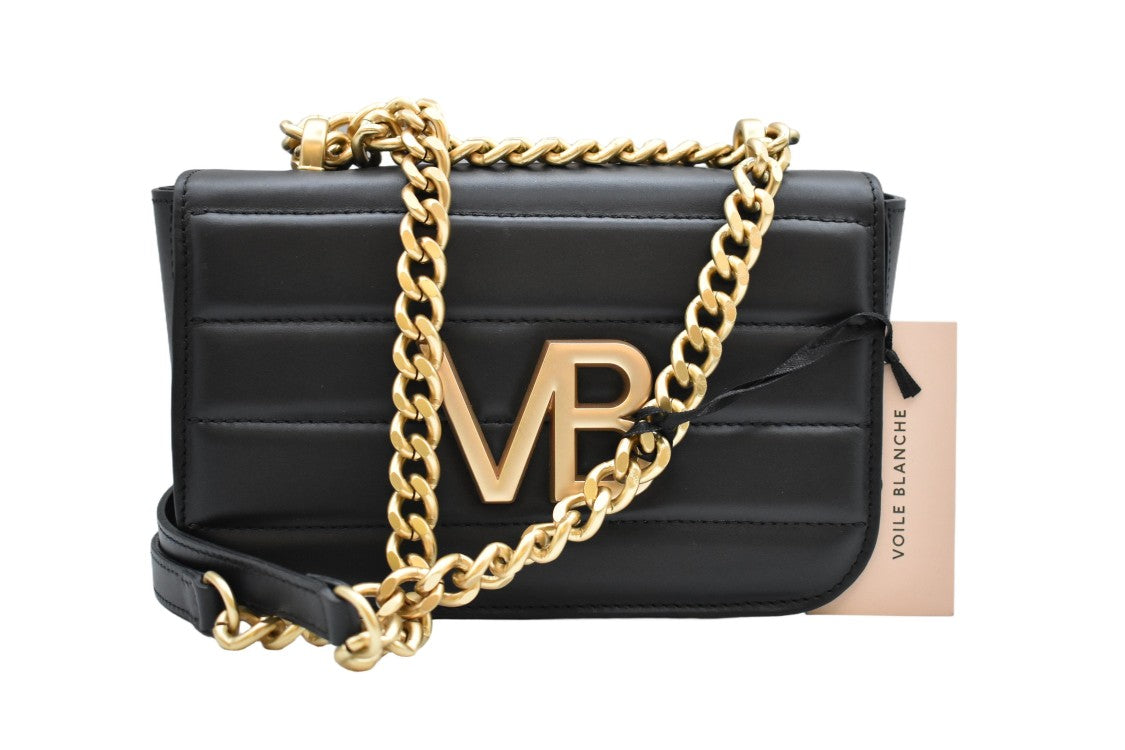 Voile Blanche Quilted Black Handbag With Gold-Tone Chain Strap