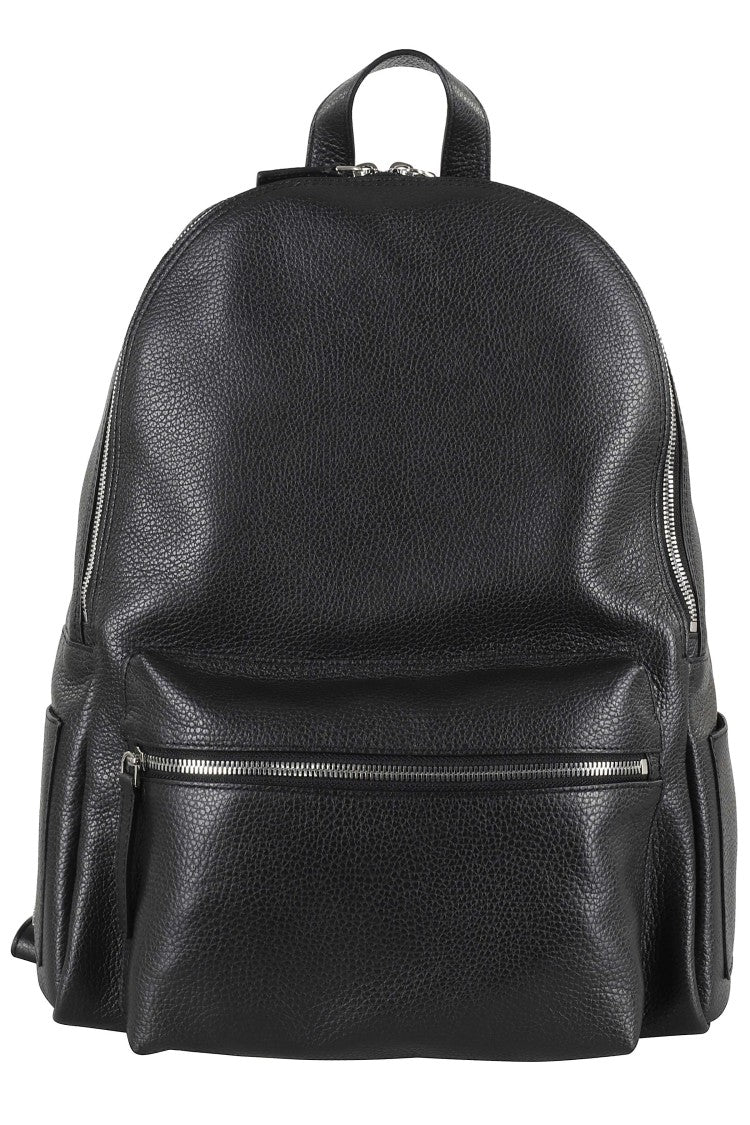 Orciani Black Micron Front Pocket Leather Backpack