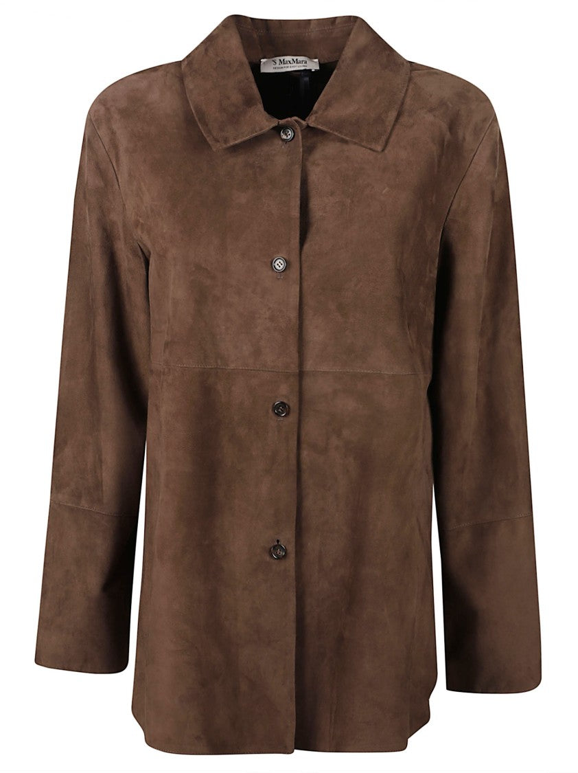 Max Mara Brown Suede Jacket With Classic Collar And Button-Down Front