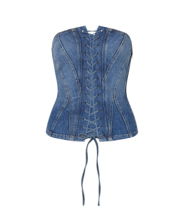 Liu Jo Structured Light Stonewash Denim Bustier Top